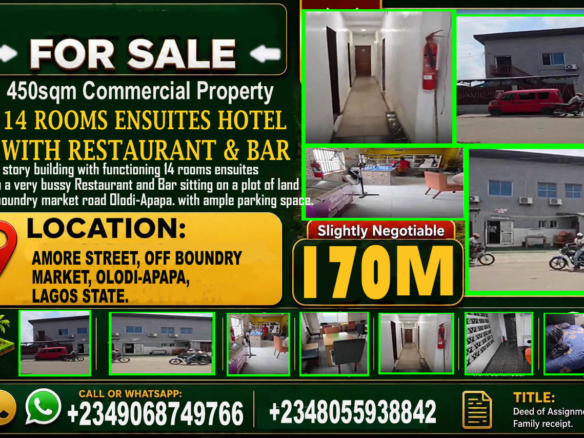 14, Rooms Hotel en-Suite for Sale at Boundry Market, Apapa, Lagos