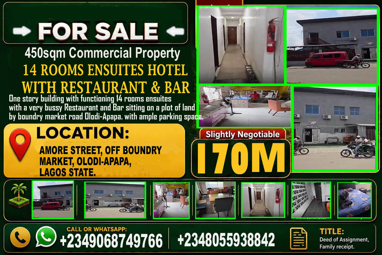 14, Rooms Hotel en-Suite for Sale at Boundry Market, Apapa, Lagos